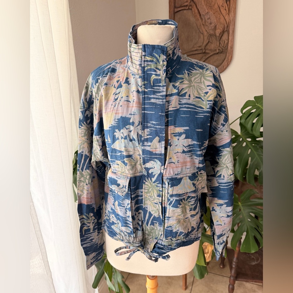 NWT GAP Tropical Print Utility Jacket | Blue Palm Print | Size XL